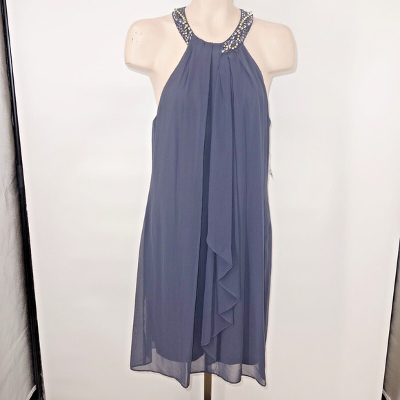 NEW S.L. Fashions Jewel Neck Sheath Dress Formal Cocktail Party Steel Gray 14 - Picture 4 of 15